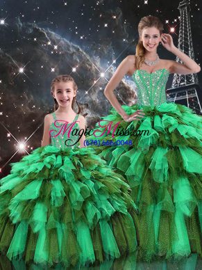 Custom Design Floor Length Multi-color 15th Birthday Dress Organza Sleeveless Beading and Ruffles and Ruffled Layers