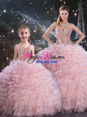 Spectacular Baby Pink Lace Up Quinceanera Dresses Beading and Ruffles Sleeveless Floor Length
