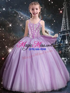 Amazing Beading Kids Formal Wear Lilac Lace Up Sleeveless Floor Length