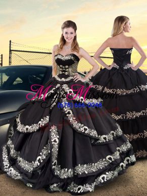 Floor Length Black Quinceanera Gown Sweetheart Sleeveless Lace Up