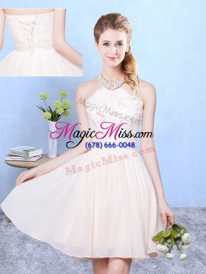 Shining Baby Pink Sleeveless Chiffon Lace Up Wedding Guest Dresses for Wedding Party