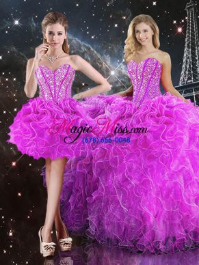 Floor Length Ball Gowns Sleeveless Fuchsia 15 Quinceanera Dress Lace Up