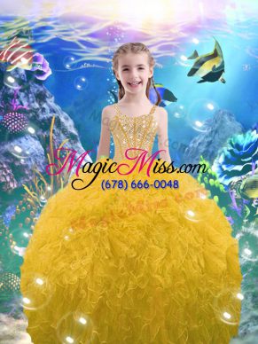 Fashion Sleeveless Beading and Ruffles Lace Up Pageant Gowns For Girls