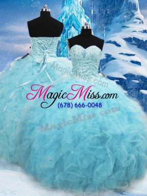 Tulle Sweetheart Sleeveless Lace Up Beading and Pick Ups Sweet 16 Dresses in Aqua Blue