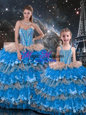 Fashion Organza Sweetheart Sleeveless Lace Up Beading and Ruffles Vestidos de Quinceanera in Multi-color