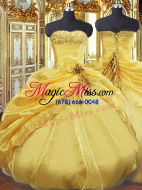 Fabulous Gold Lace Up Quinceanera Dress Beading and Pick Ups Sleeveless Floor Length