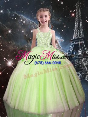 Floor Length Yellow Green Child Pageant Dress Straps Sleeveless Lace Up