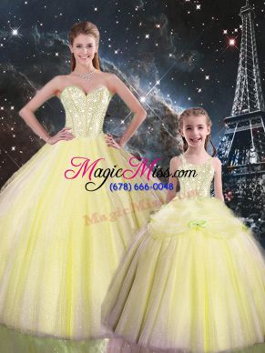 Tulle Sweetheart Sleeveless Lace Up Beading Quinceanera Gowns in Yellow