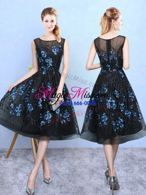 Blue And Black Sleeveless Tulle Zipper Dama Dress for Prom and Party
