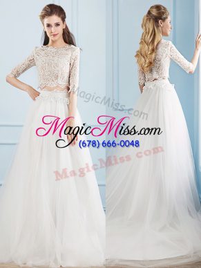 Half Sleeves Court Train Lace Zipper Bridal Gown