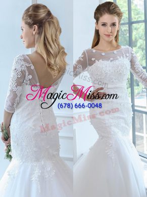 Lace Up Bridal Gown White for Wedding Party with Lace Brush Train