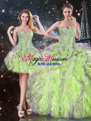 High Class Ball Gowns Sweetheart Sleeveless Organza Floor Length Lace Up Beading and Ruffles Quinceanera Gowns
