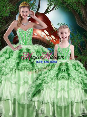 Most Popular Ball Gowns Quince Ball Gowns Green Sweetheart Organza Sleeveless Floor Length Lace Up