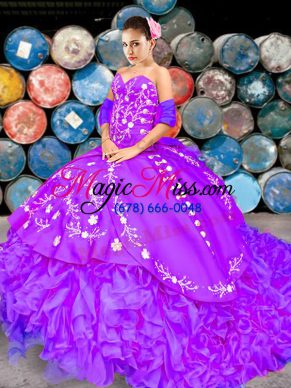 Perfect Sweetheart Sleeveless Brush Train Lace Up Quinceanera Dress Lilac Organza