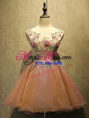 Sleeveless Mini Length Embroidery Lace Up Homecoming Dress with Orange Red