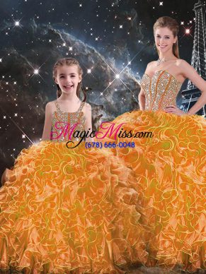 Modern Floor Length Ball Gowns Sleeveless Orange Vestidos de Quinceanera Lace Up