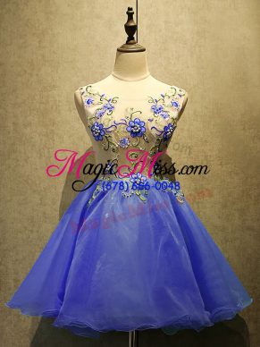 Purple Lace Up Prom Evening Gown Embroidery Sleeveless Mini Length