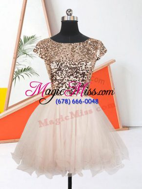 Admirable Peach Short Sleeves Organza Lace Up for Prom and Party
