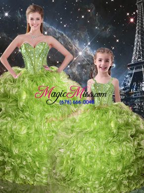 Artistic Sweetheart Sleeveless Ball Gown Prom Dress Floor Length Beading and Ruffles Olive Green Organza