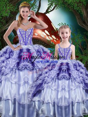 Smart Beading and Ruffles and Ruffled Layers 15 Quinceanera Dress Multi-color Lace Up Sleeveless Floor Length
