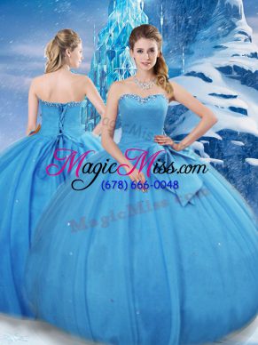 Super Baby Blue Lace Up Sweetheart Bowknot Quinceanera Gown Tulle Sleeveless