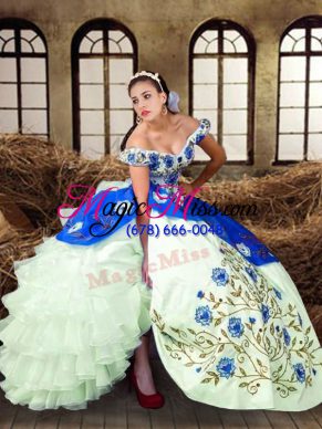 Flare Multi-color Off The Shoulder Neckline Embroidery Quinceanera Dress Sleeveless Lace Up