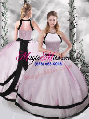 Pink Ball Gowns Taffeta Scoop Sleeveless Ruching Floor Length Zipper Quinceanera Dresses