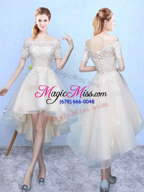 White Off The Shoulder Lace Up Appliques Dama Dress for Quinceanera Sleeveless