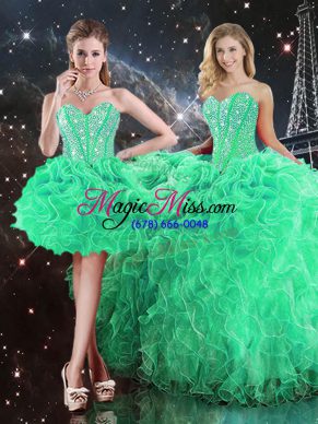 Extravagant Green Sleeveless Beading and Ruffles Floor Length Sweet 16 Dress
