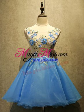 Ideal Mini Length Baby Blue Prom Dresses Scoop Sleeveless Lace Up