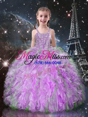 Lilac Sleeveless Organza Lace Up Kids Pageant Dress for Quinceanera and Wedding Party
