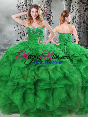 Glamorous Sleeveless Lace Up Floor Length Beading and Ruffles Sweet 16 Dresses