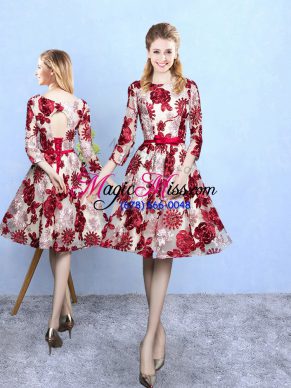 Flare Scoop 3 4 Length Sleeve Printed Wedding Guest Dresses Pattern Lace Up