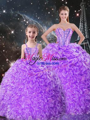 Amazing Sleeveless Lace Up Floor Length Beading and Ruffles Sweet 16 Dress