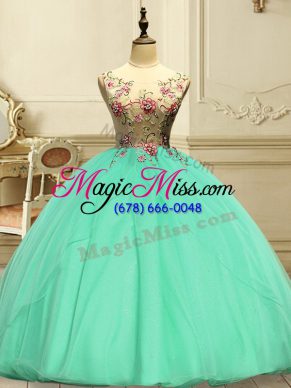Smart Ball Gowns Sweet 16 Dresses Apple Green Scoop Organza Sleeveless Floor Length Lace Up