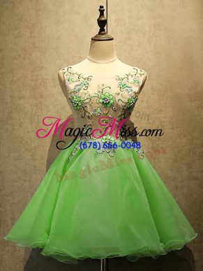 Customized A-line Organza Scoop Sleeveless Embroidery Mini Length Lace Up Evening Dress