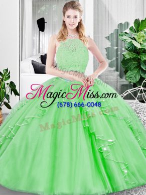 New Arrival Sleeveless Floor Length Lace and Ruffled Layers Zipper Quinceanera Gowns