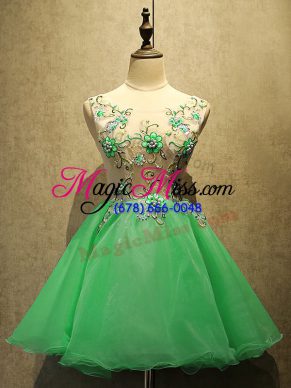 Comfortable Green Scoop Lace Up Embroidery Prom Party Dress Sleeveless