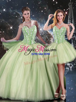 Ideal Yellow Green Ball Gowns Beading Sweet 16 Dresses Lace Up Tulle Sleeveless Floor Length