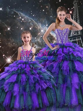 Multi-color Sleeveless Floor Length Beading and Ruffles and Ruffled Layers Lace Up Quinceanera Dresses