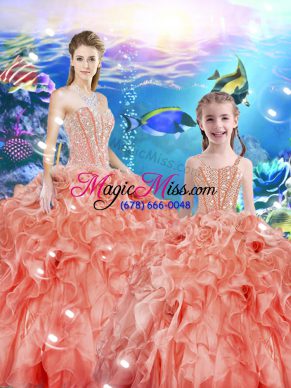 Excellent Watermelon Red Sweetheart Neckline Beading and Ruffles 15 Quinceanera Dress Sleeveless Lace Up