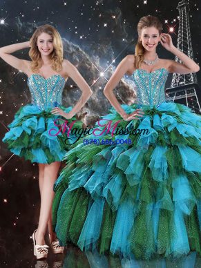 Noble Sleeveless Lace Up Floor Length Beading and Ruffles and Ruffled Layers Quinceanera Gowns