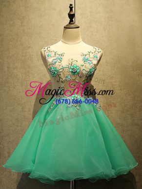 Modest Organza Scoop Sleeveless Lace Up Embroidery Homecoming Dress in Green
