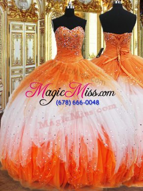 Fine Multi-color Sweetheart Lace Up Beading and Ruffles 15 Quinceanera Dress Sleeveless
