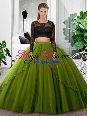 Decent Floor Length Olive Green Sweet 16 Dresses Scoop Long Sleeves Backless