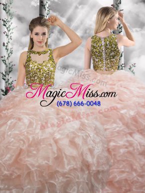 Glittering Beading and Ruffles Sweet 16 Dresses Peach Zipper Sleeveless Floor Length