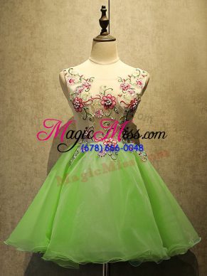 Elegant A-line Embroidery Prom Dresses Lace Up Organza Sleeveless Mini Length
