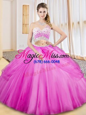 Lilac Two Pieces One Shoulder Sleeveless Tulle Floor Length Criss Cross Beading and Ruching and Pick Ups Sweet 16 Quinceanera Dress