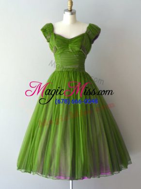 Sweet Knee Length Zipper Wedding Guest Dresses Green for Prom and Party and Military Ball and Sweet 16 with Ruching