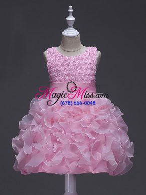 New Arrival Scoop Sleeveless Lace Up Kids Formal Wear Rose Pink Organza